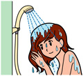 シャワーで頭をゆすぐ女性